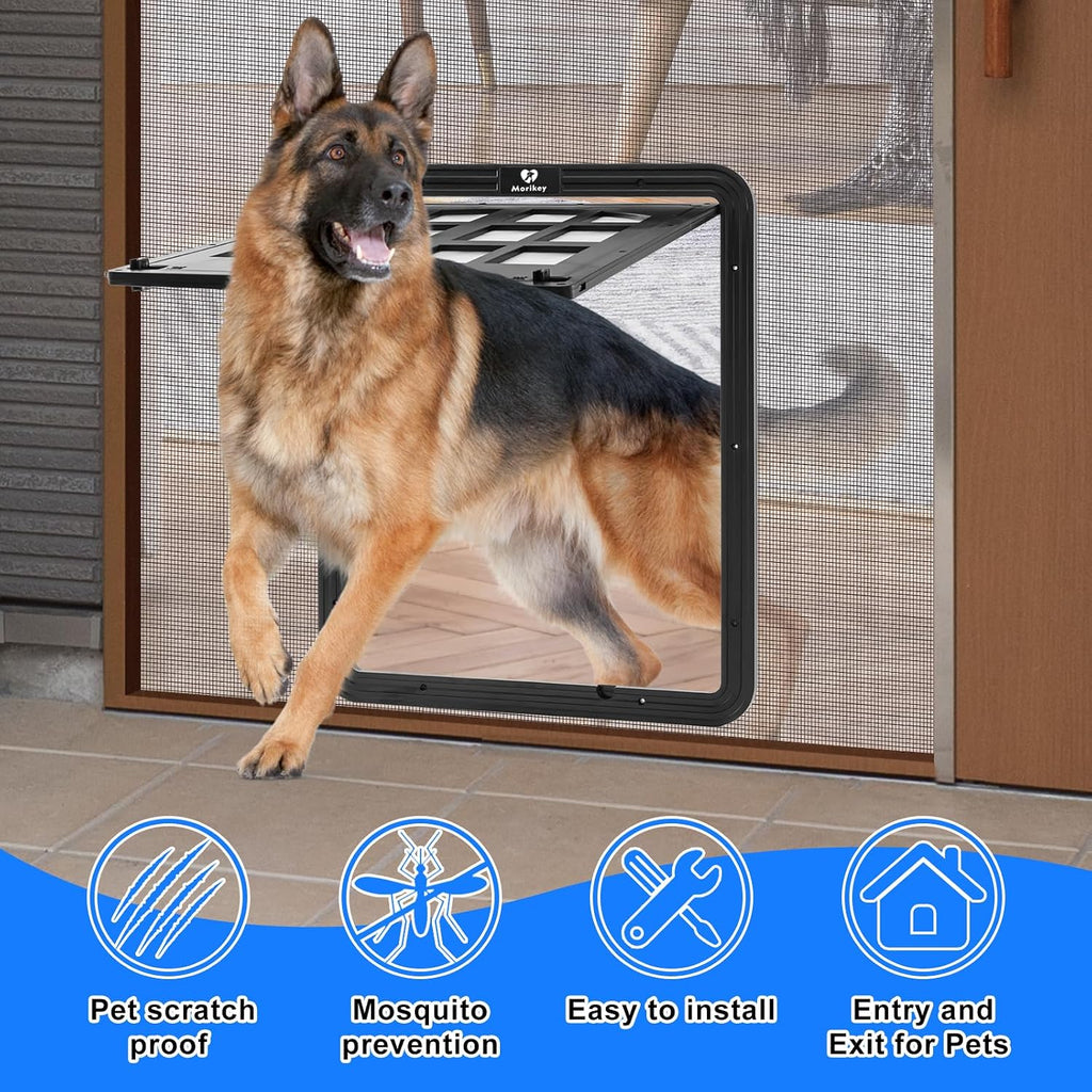 Large Dog Screen Door, 13 x 17 inches Flap Opening Dog Door for Screen Door with 4 Entry Ways, Magnetic Self-Closing