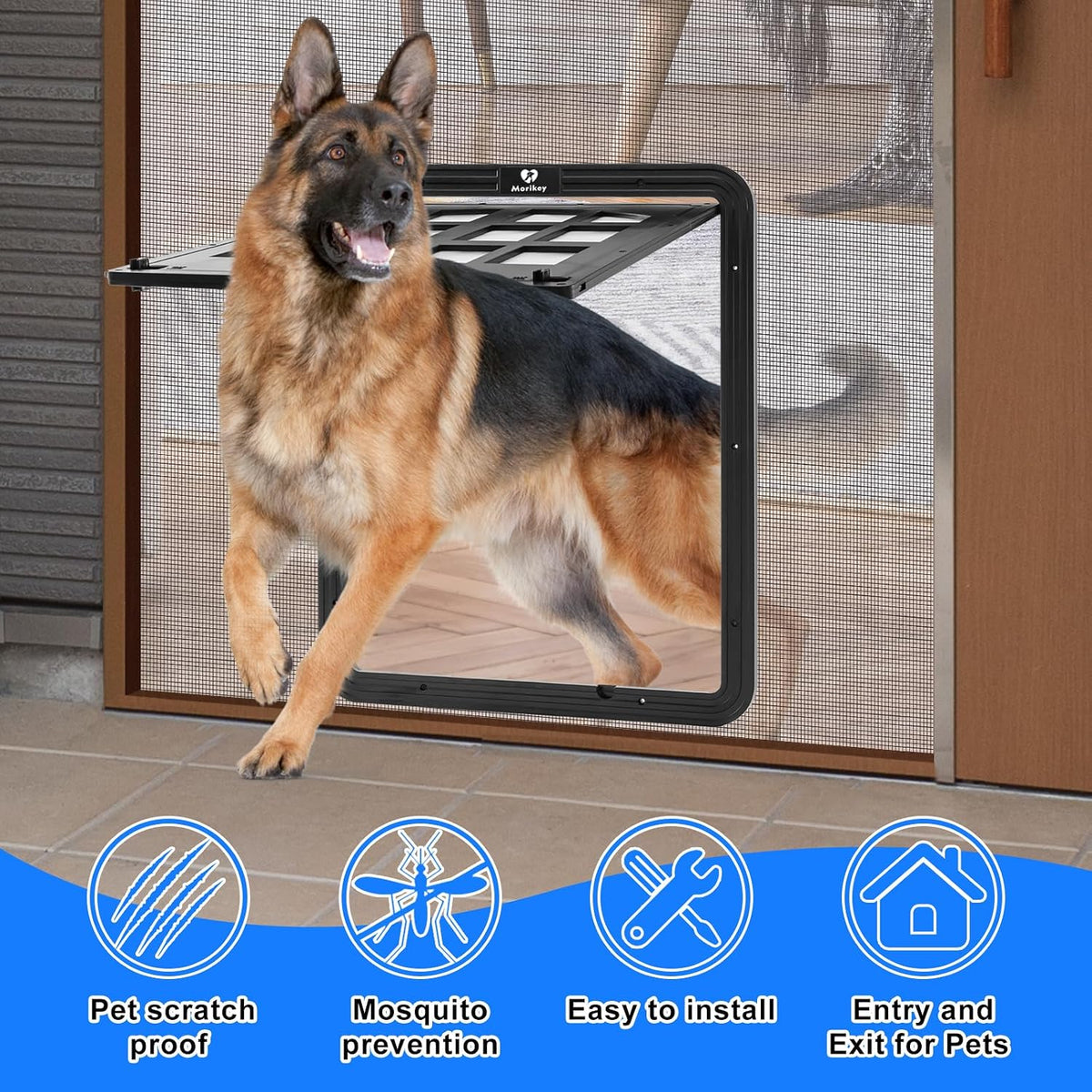 Large Dog Screen Door, 13 x 17 inches Flap Opening Dog Door for Screen Door with 4 Entry Ways, Magnetic Self-Closing