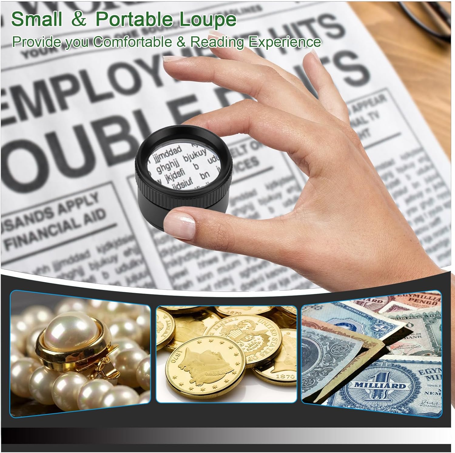 30X Portable Jewelers Loupe Pocket Handheld Magnifier | Sturdy metal, loupe handheld magnifying glass for jeweler