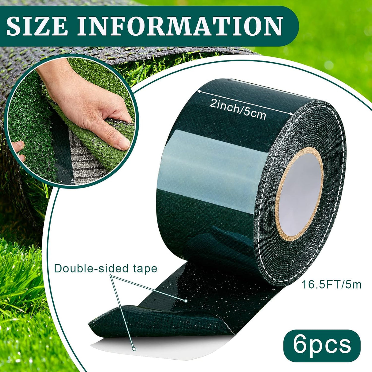 6 Roll 2 in X 16.5 ft Double Sided Turf Tape for Artificial Grass