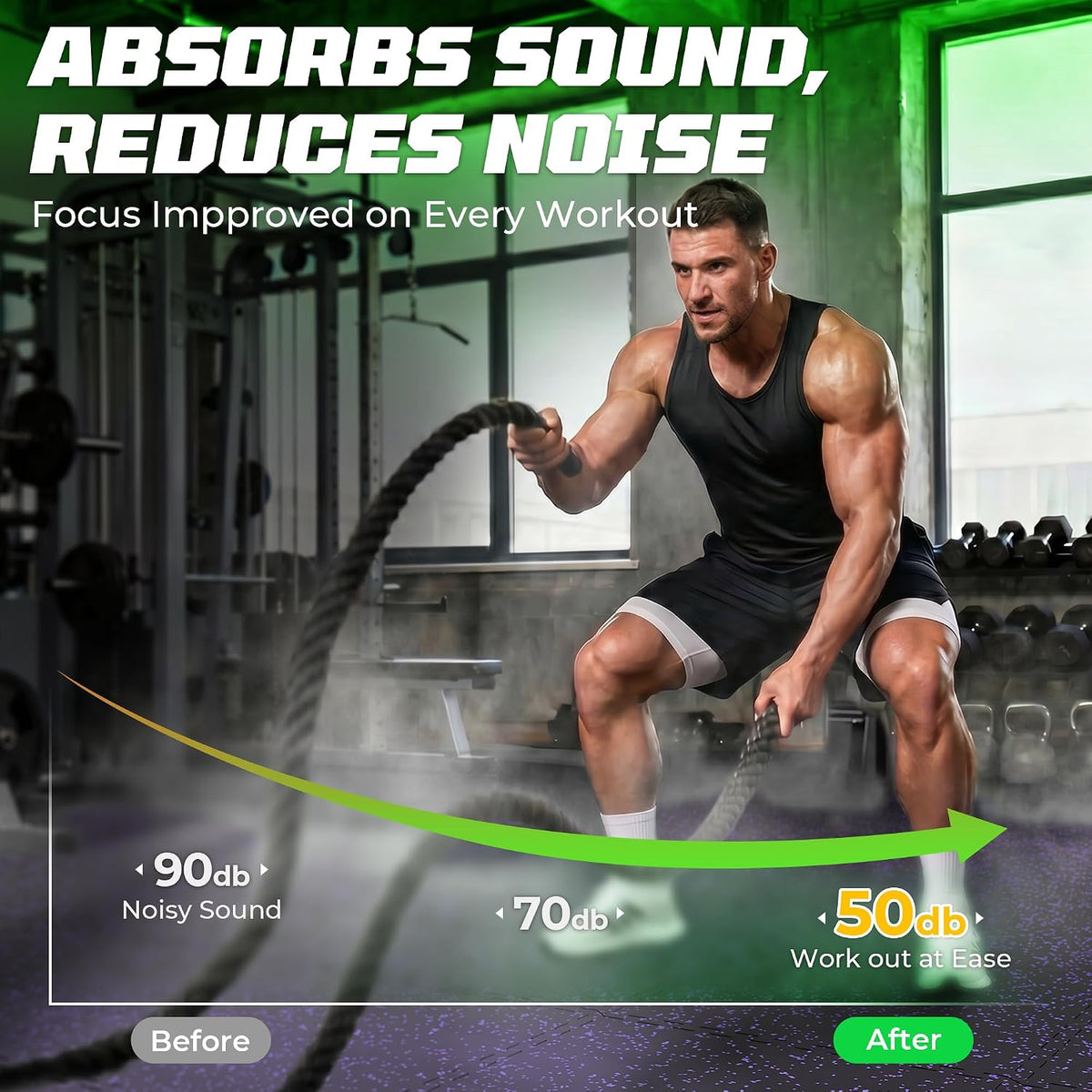 0.56" Rubber Top Gym Flooring, Heavy Duty Gym Mats for Home Gym