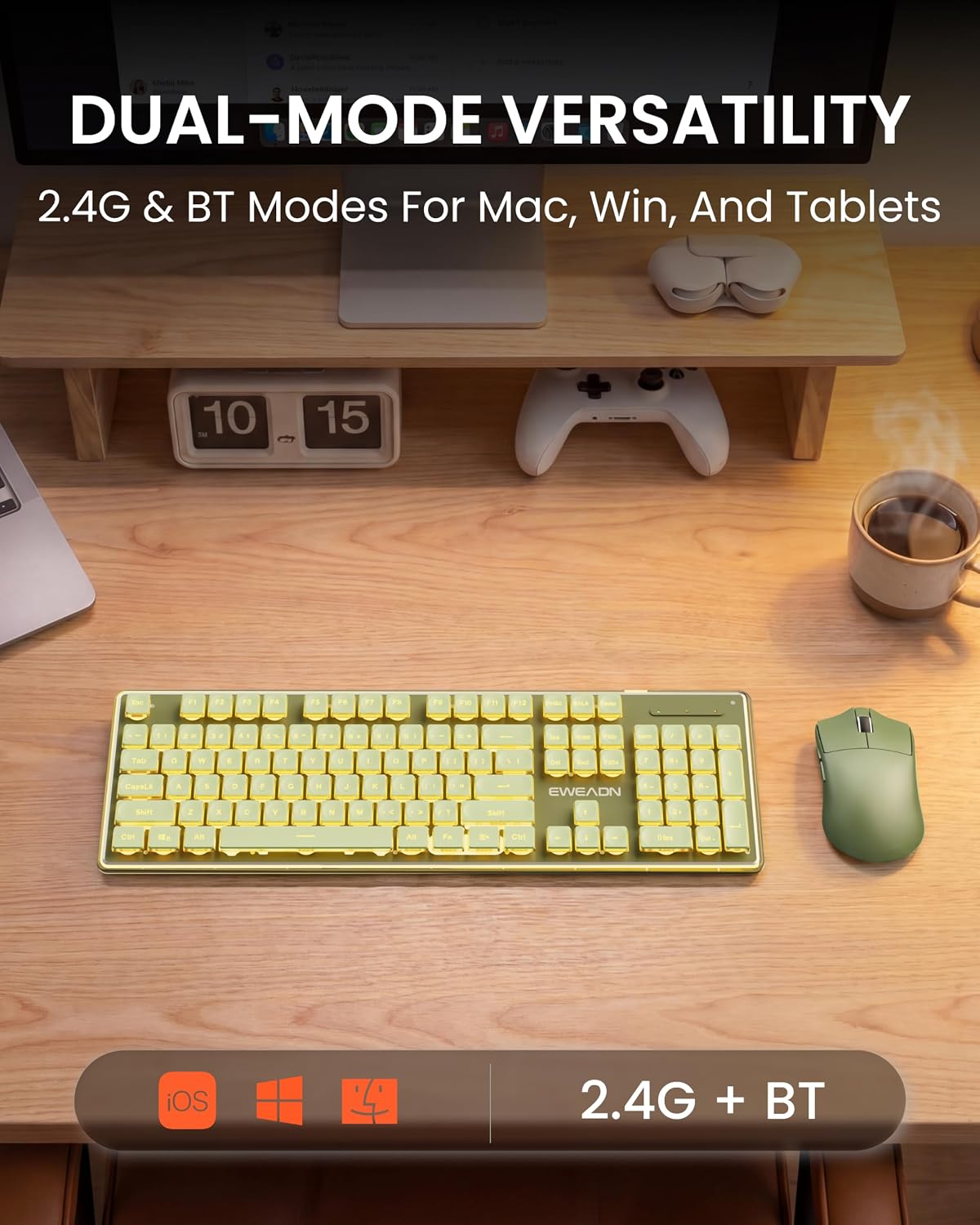 Wireless Keyboard and Mouse Combo with Warm Backlit, Rechargeable-Green