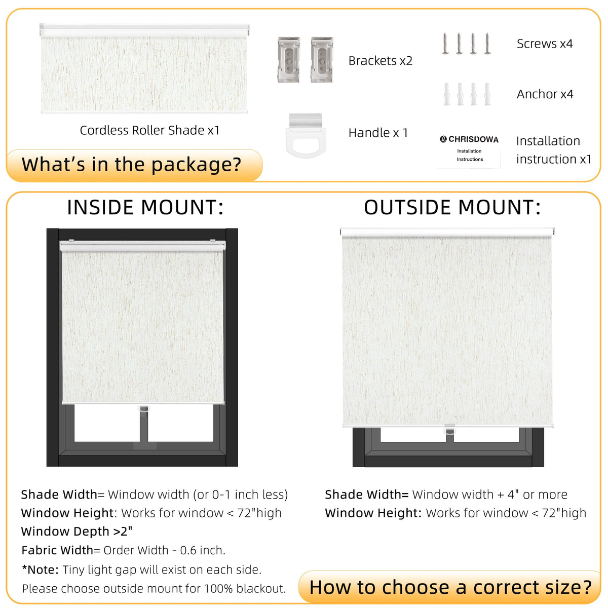 Linen Blackout Roller Shades, Cordless Window Blinds for Home