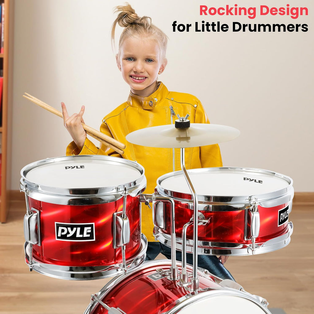 Kids Drum Set, 3 Piece Beginner Junior Drummer Kit with 13" Bass Drum, Snare, Tom, Cymbal, Adjustable Throne, Mutes