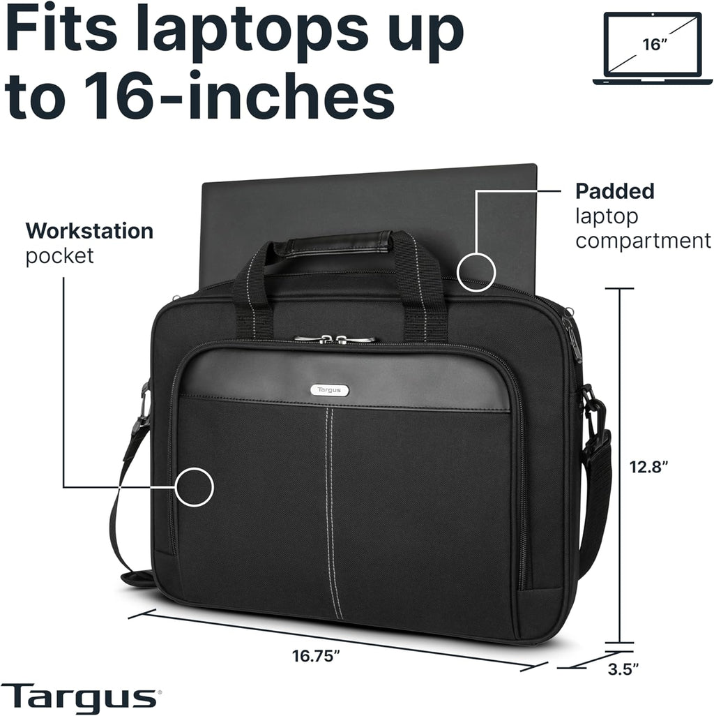 15-16 Inch Slim Lightweight Laptop Briefcase, Black - Messenger and Shoulder Bag with Padded Compartment and Trolley