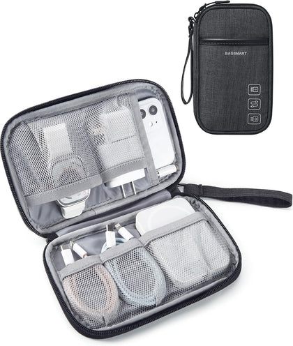 Electronics Travel Organizer for Cords Chargers Phones, Black | Travel Essentials, Tech Organizer Pouch, Cord