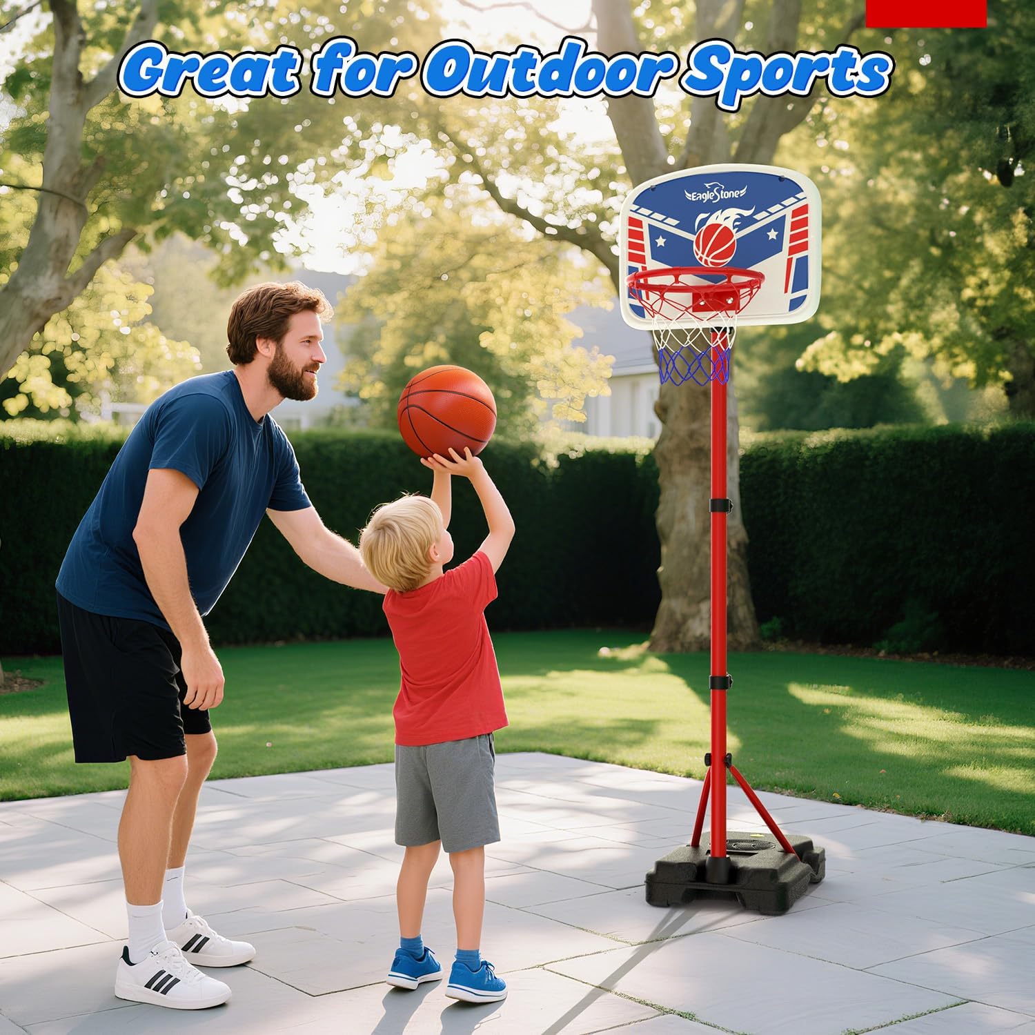 Kids Adjustable Height Basketball Hoop with Stand Indoor Outdoor | 3 Balls,Extra Sandbag for Stability,Backyard
