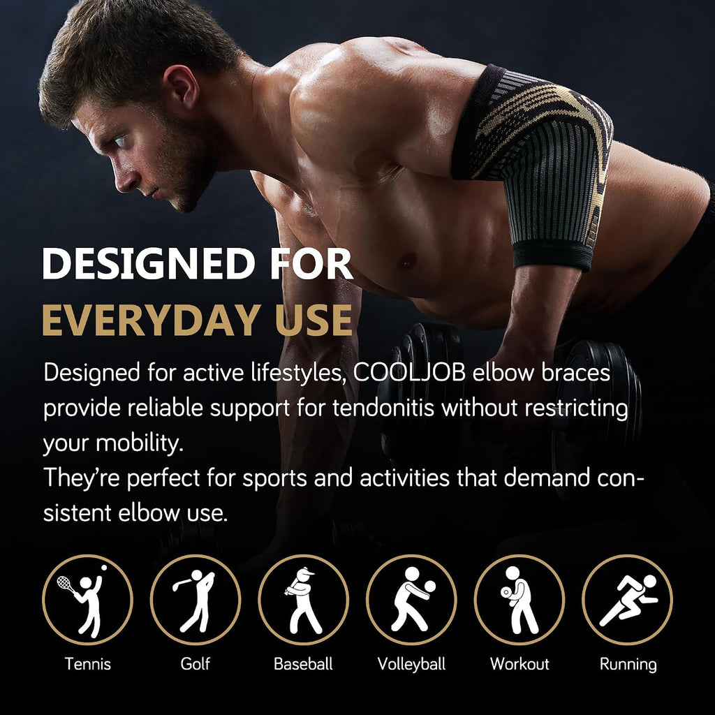 COOLJOB Copper Infused Elbow Compression Sleeves, Snug-fit Workout Brace