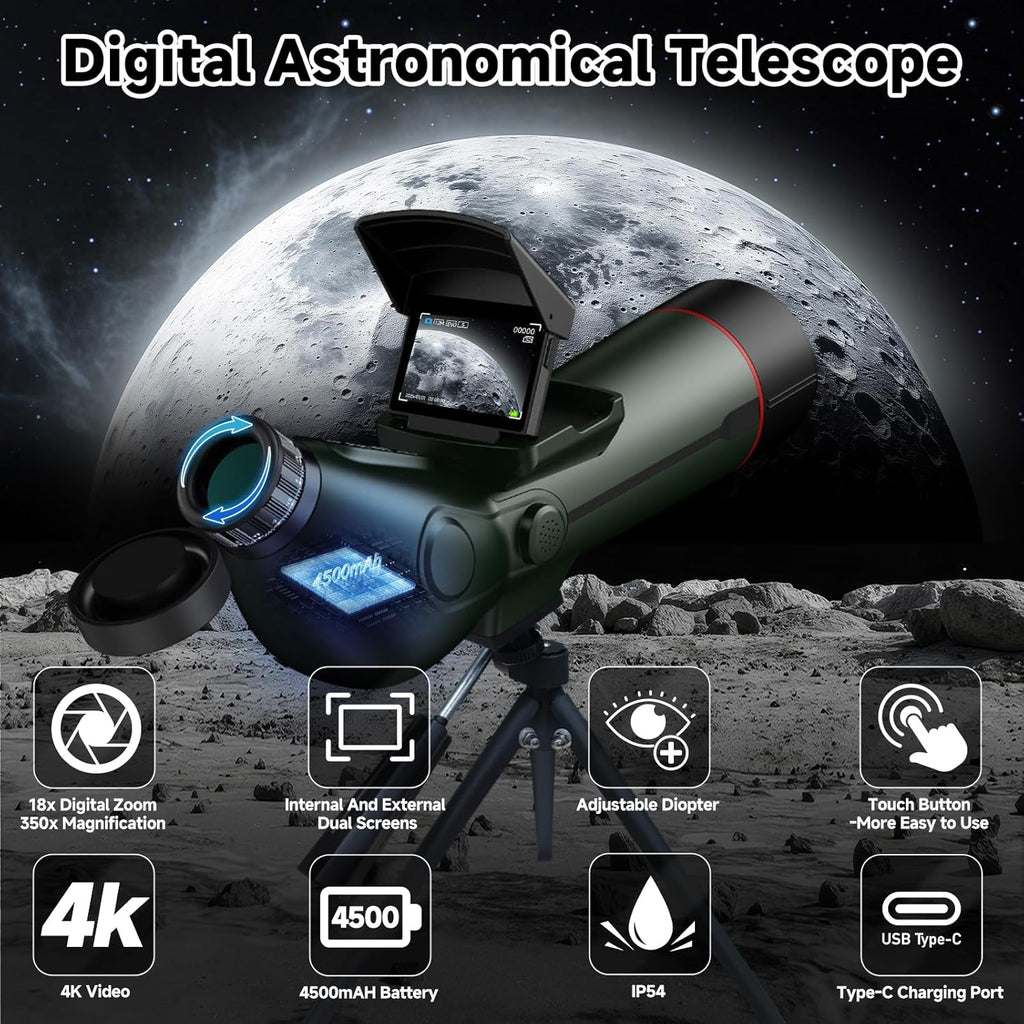 Smart Telescope, Professional Refractor Auto-focus Portable Digital Electronic Telescopes with 4K Astrophotography