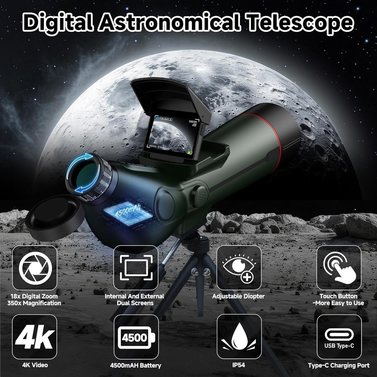 Smart Telescope, Professional Refractor Auto-focus Portable Digital Electronic Telescopes with 4K Astrophotography