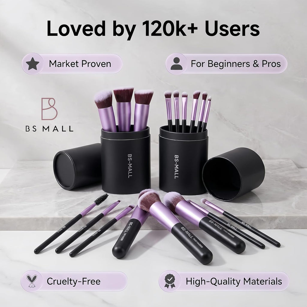 Makeup Brushes Premium Synthetic Foundation Powder Concealers Eye Shadows 14 Pcs Purple for Makeup Beginner or