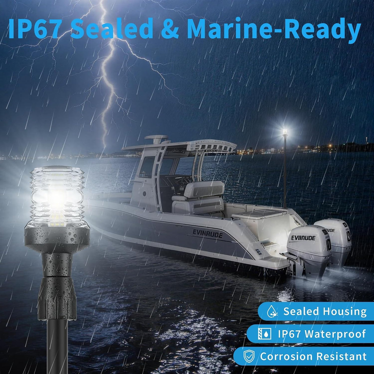 Obcursco Boat Stern Lights, 27"-48” Telescoping Pole Anchor Light with Base