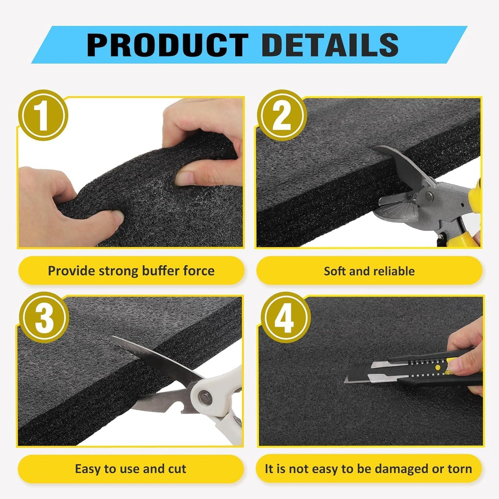 4‑Pack Black Polyethylene Foam Sheets, 12 x 16 x 0.5 Inch Protective Tool Padding