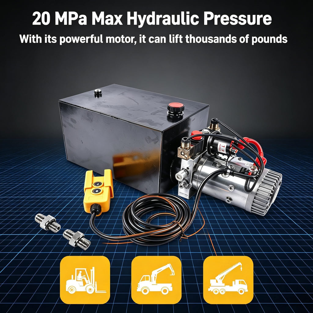 15 Quart Double Acting Hydraulic Power Unit, 12V DC, 3200 PSI