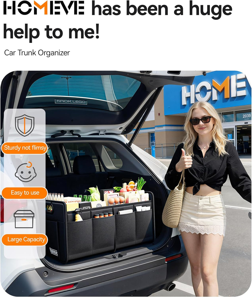 Car Trunk Organizer for SUV, 18.5Gal Large Capacity No-Sag Heavy Duty, Foldable Waterproof Anti-Slip Storage with 12