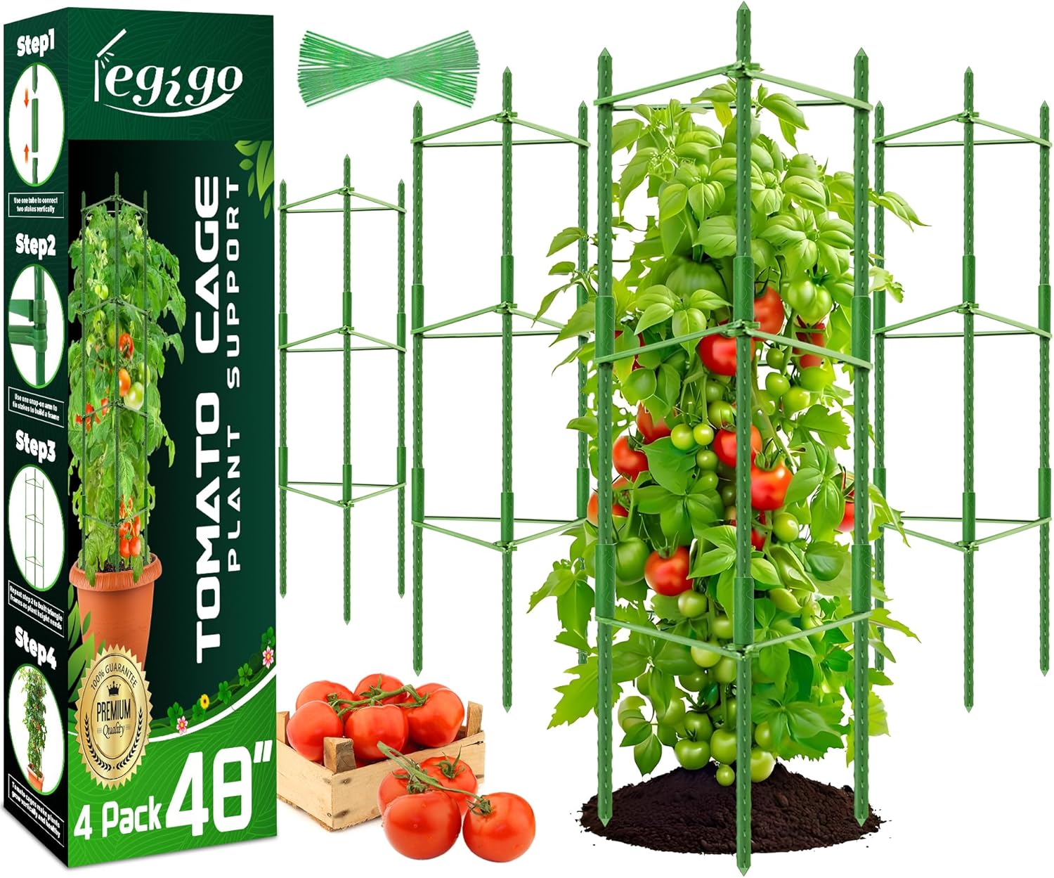4ft 4-Pack Tomato Cage for Garden Plant Support- Up to 48inch Garden Stakes Tomato Cage, Tomato Trellis for Potted
