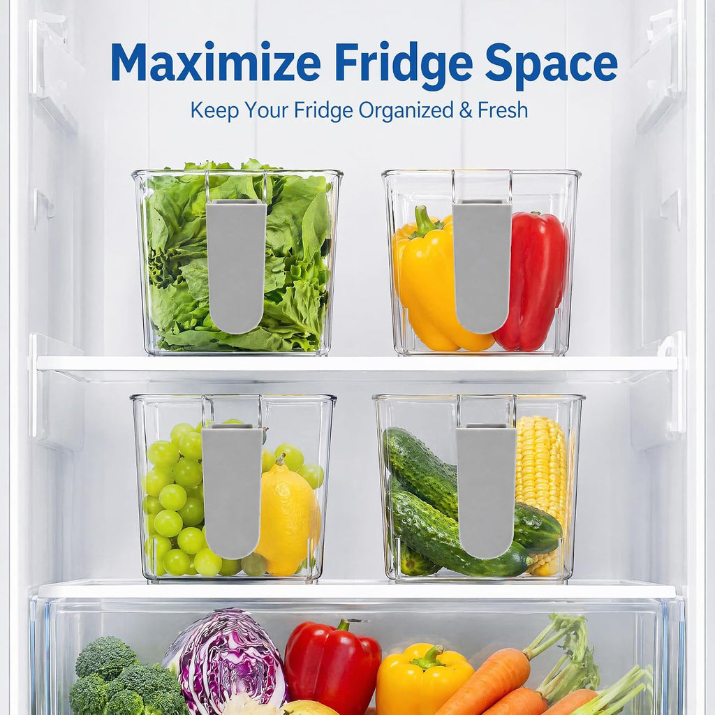 4 Pack Clear Ice Bins for Freezer, Plastic Ice Bucket with Flexible Scoop & Ice Tong, Pull Out Handle Ice Container