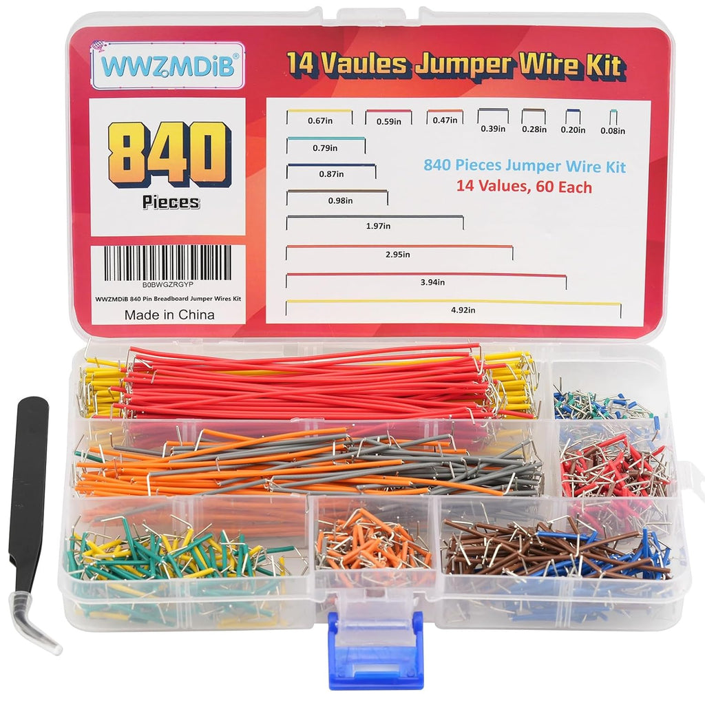 WWZMDiB 840 Pin Breadboard Jumper Wires Kit 14 Vaules 2-125mm