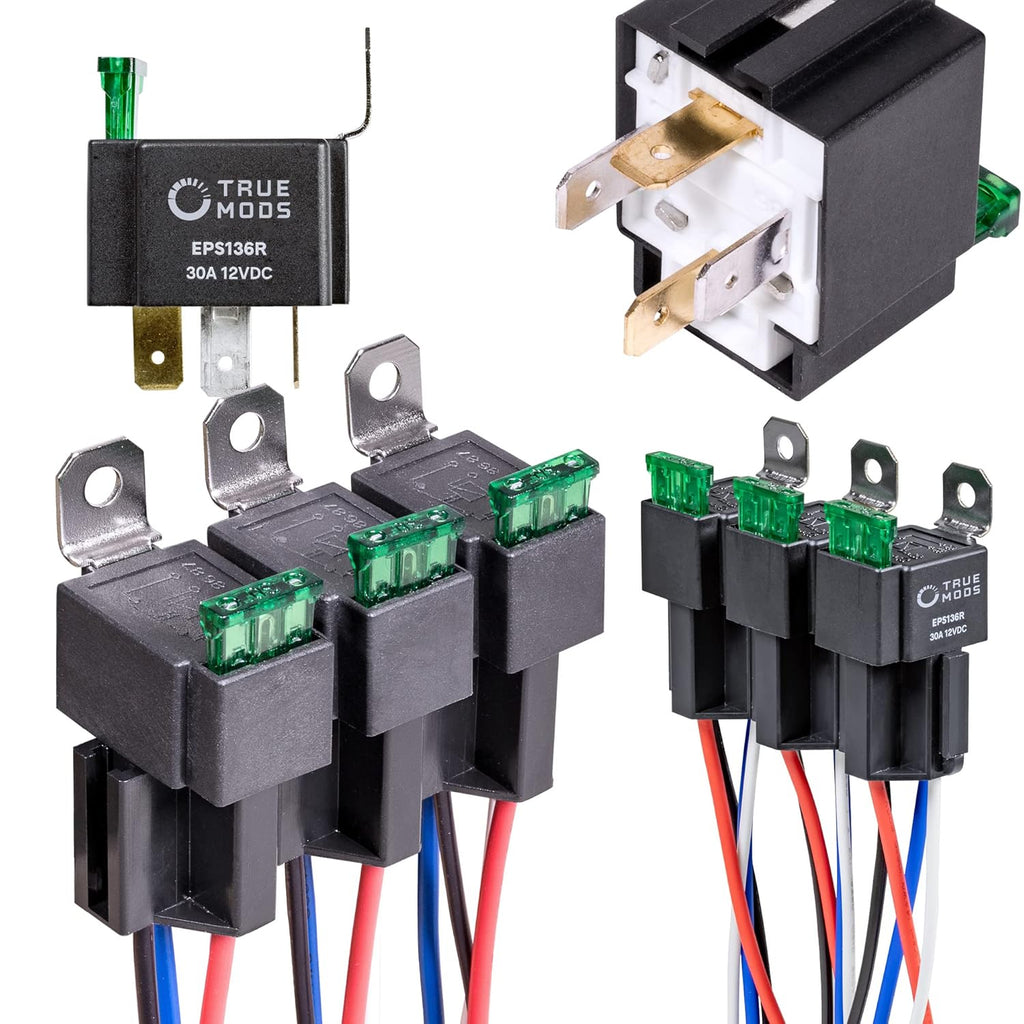 True MODS 6 Pack Bosch Style 4-Pin 12V Fused Relay Kit SPST 30 Amp | Interlocking Harness Socket, Fused, 14 AWG
