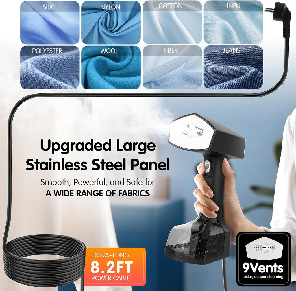 Handheld Garment Steamer for Clothes, 2000W, 10s Heat-Up, 350ml Tank | 40g/min steaming with 3 settings for delicate