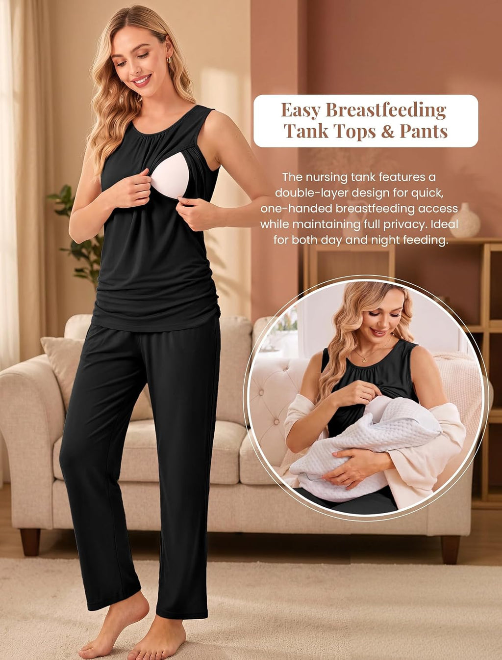 Women 3PCS Maternity Robe Sets Nursing Pajamas Postpartum Breastfeeding Pjs