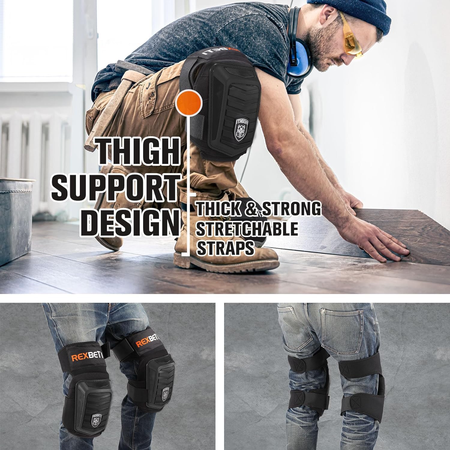 Construction Knee Pads for Men, Heavy Duty Comfortable Anti-slip Foam Gel Knee Pads for Gardening Flooring and