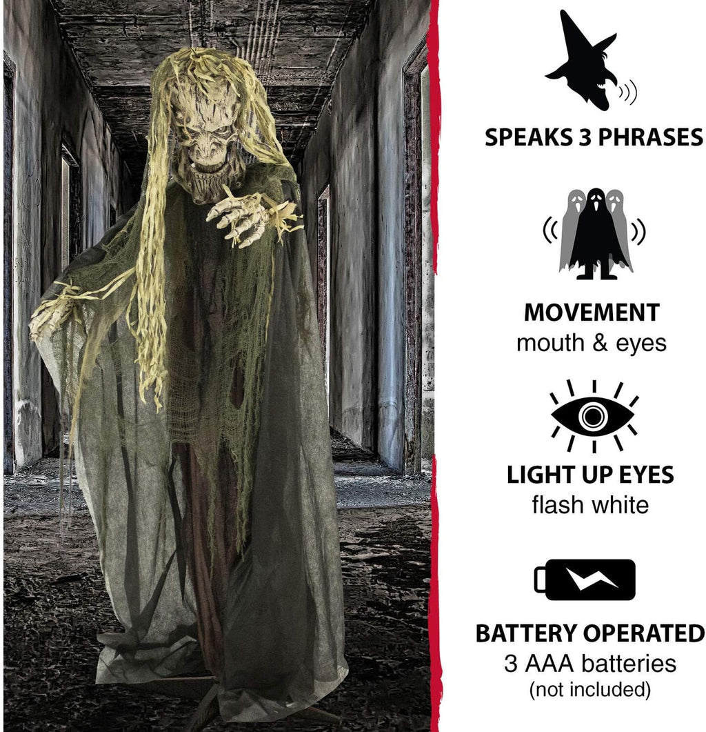Life-Size Scary Talking Tree Man Halloween Animatronic with Touch Activated Lights and Sound, Battery Operated Indoor