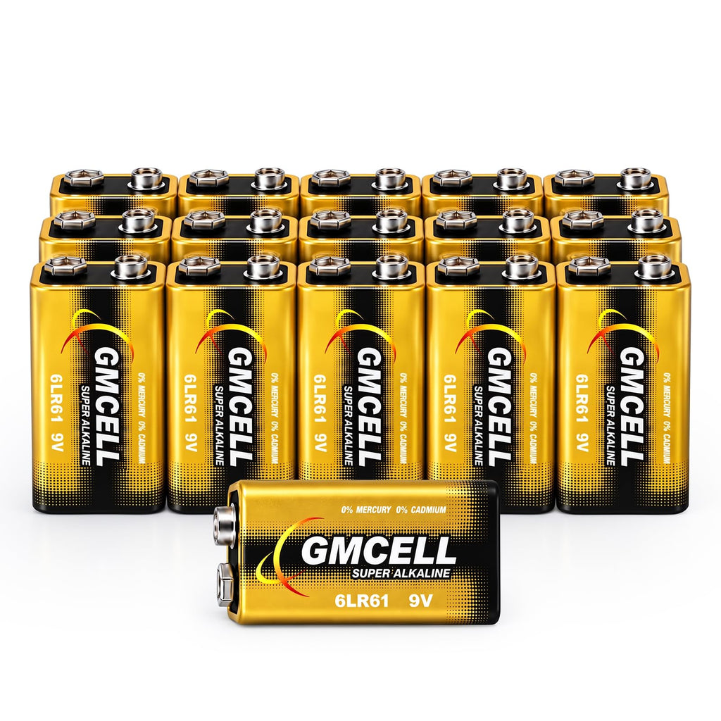 9V Batteries 16-Pack,Alkaline Non-Rechargeable Long-Lasting