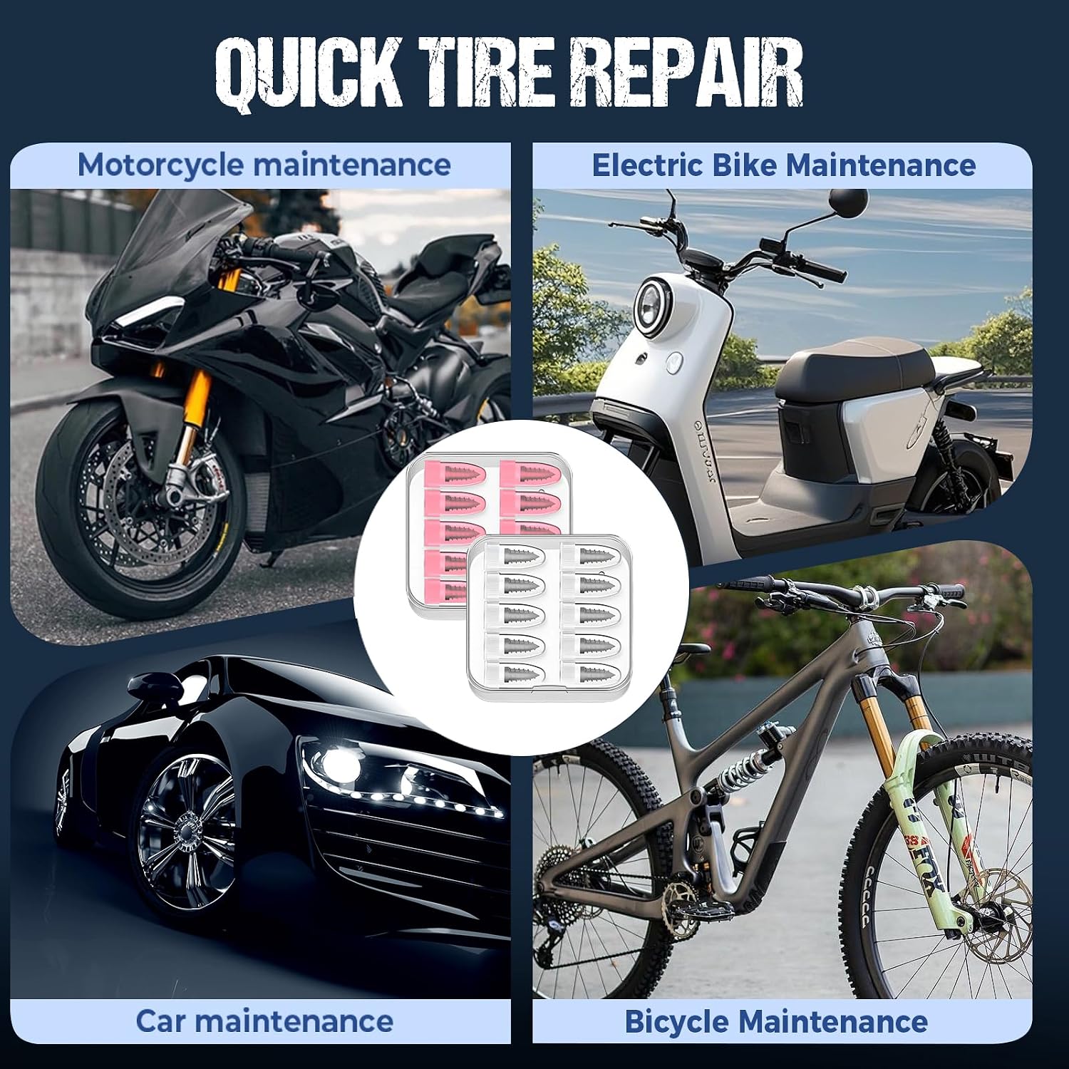 Tire Repair Rubber Nail Kit with 2 Sizes, Screw in Tire Plugs Rubber Screws, Tire Repair Screws for Tubeless Tires