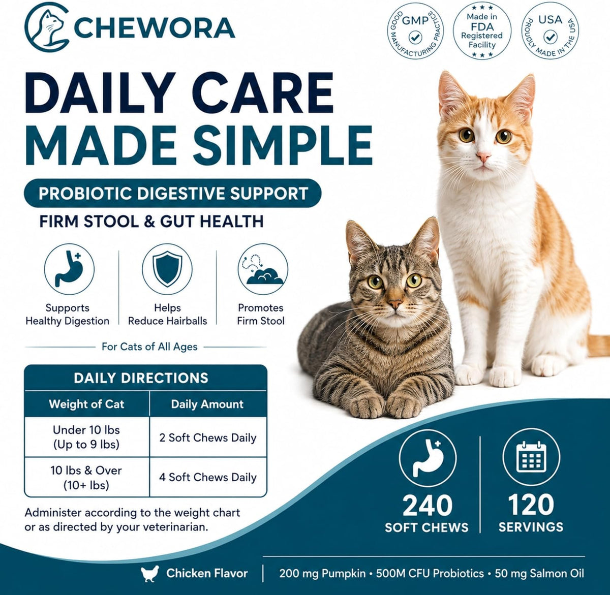 Probiotics for Cats – Digestive Support Chews, 240 Chews