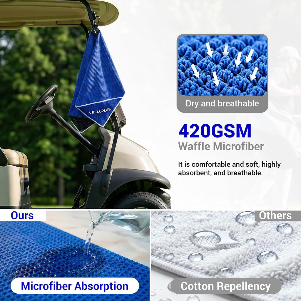 4-in-1 Magnetic Golf Towel with Brush & Cleaning Pocket (Blue)