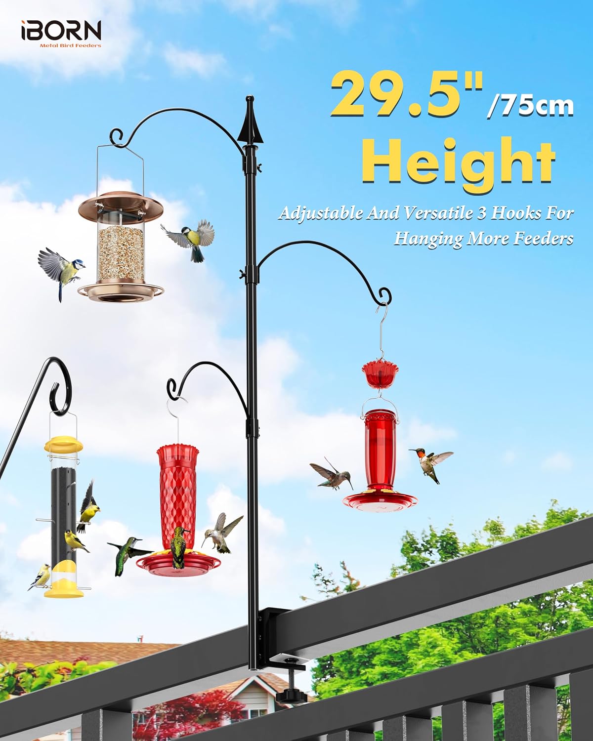 Bird Feeder Hook for Deck Railing Outside Hanging for Hummingbird Feeders Deck Hanger,3 Hooks 360 Degree
