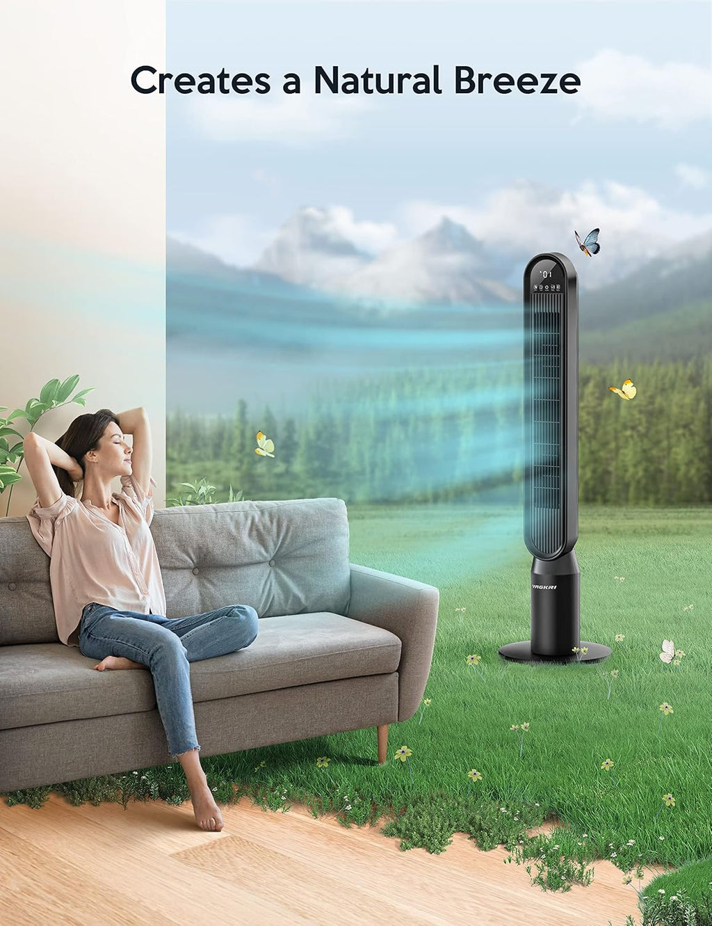 Tower Fan for Bedroom, 42 Inch Quiet Floor Fan with 135° Vertical 90°Oscillation Fans for Indoors, 4 Modes, 4 Speeds