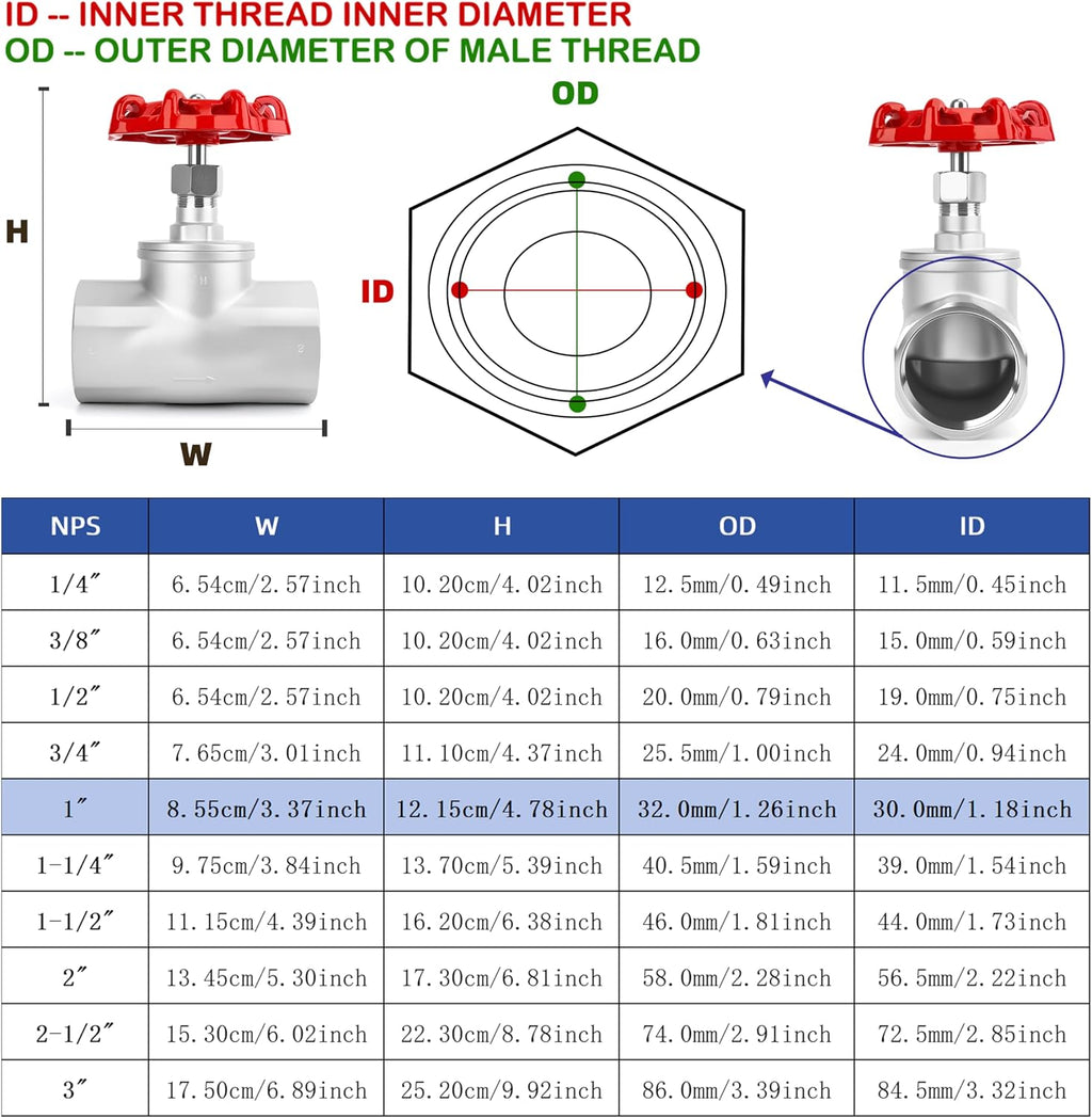 1" NPT B-Type Straight Pattern Globe Valve, Stainless, Female Thread, DN25