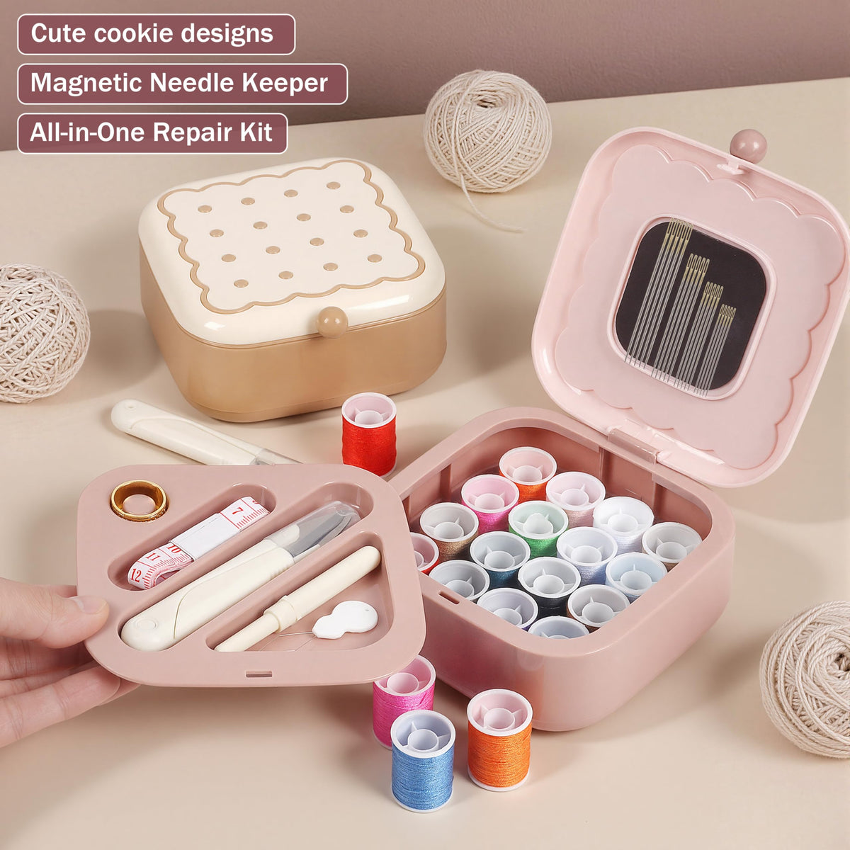 Small Sewing Kit Box: Cute Portable 2-Layer Organizer Magnetic Needle and Thread Kits Holder Basic Case - Home