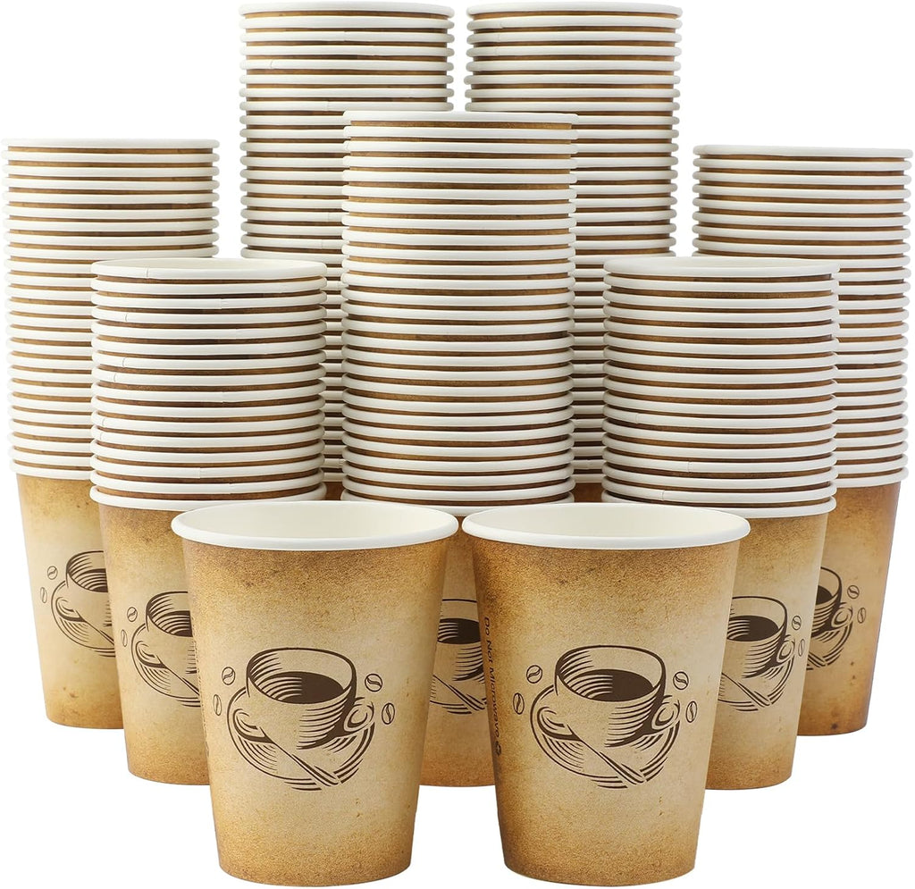 300 Pack 12oz Disposable Paper Coffee Cups Retro Design