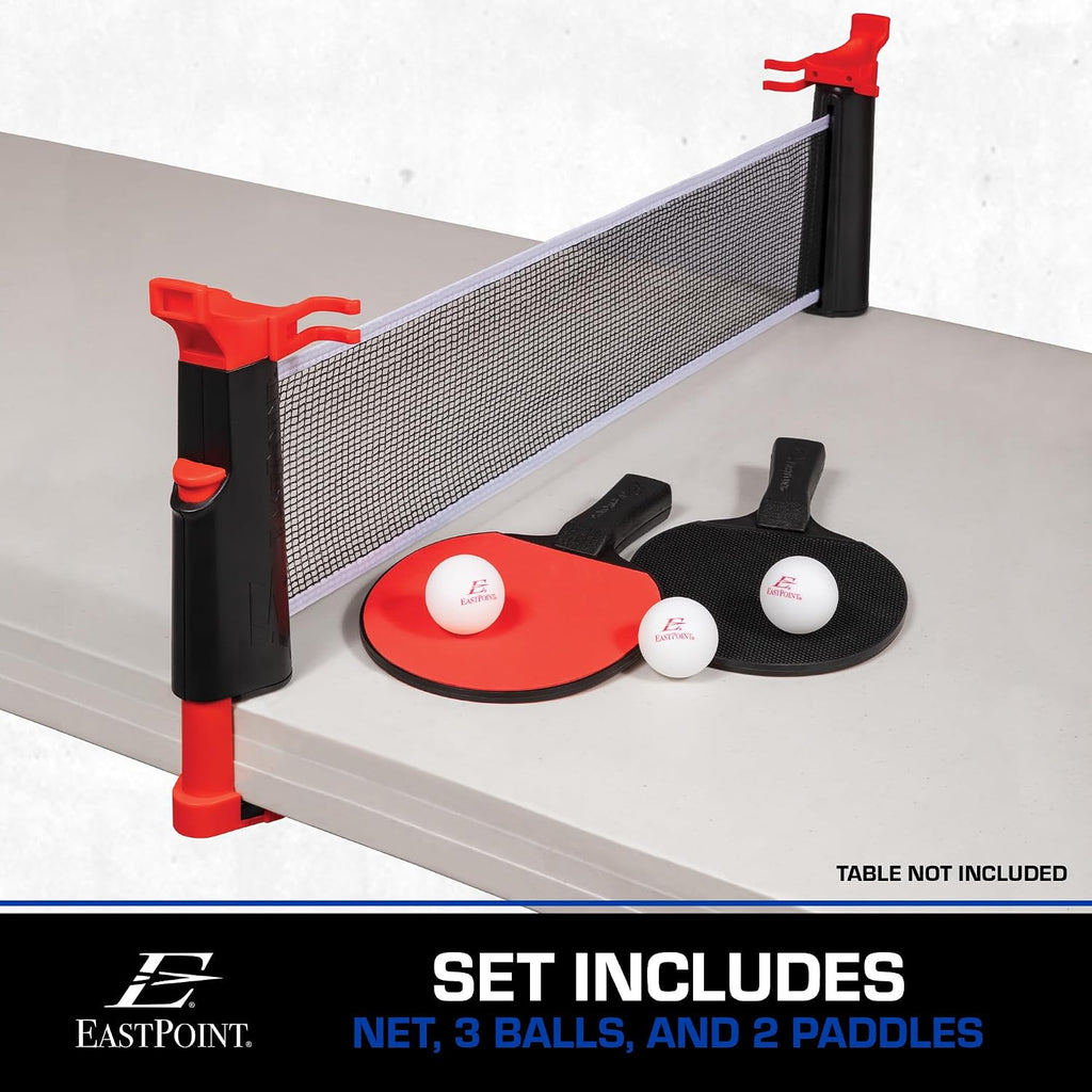 Everywhere Table Tennis Net & Paddle Set - Play Ping Pong Anywhere! Retractable Net Fits Most Tables Up to 60" Wide