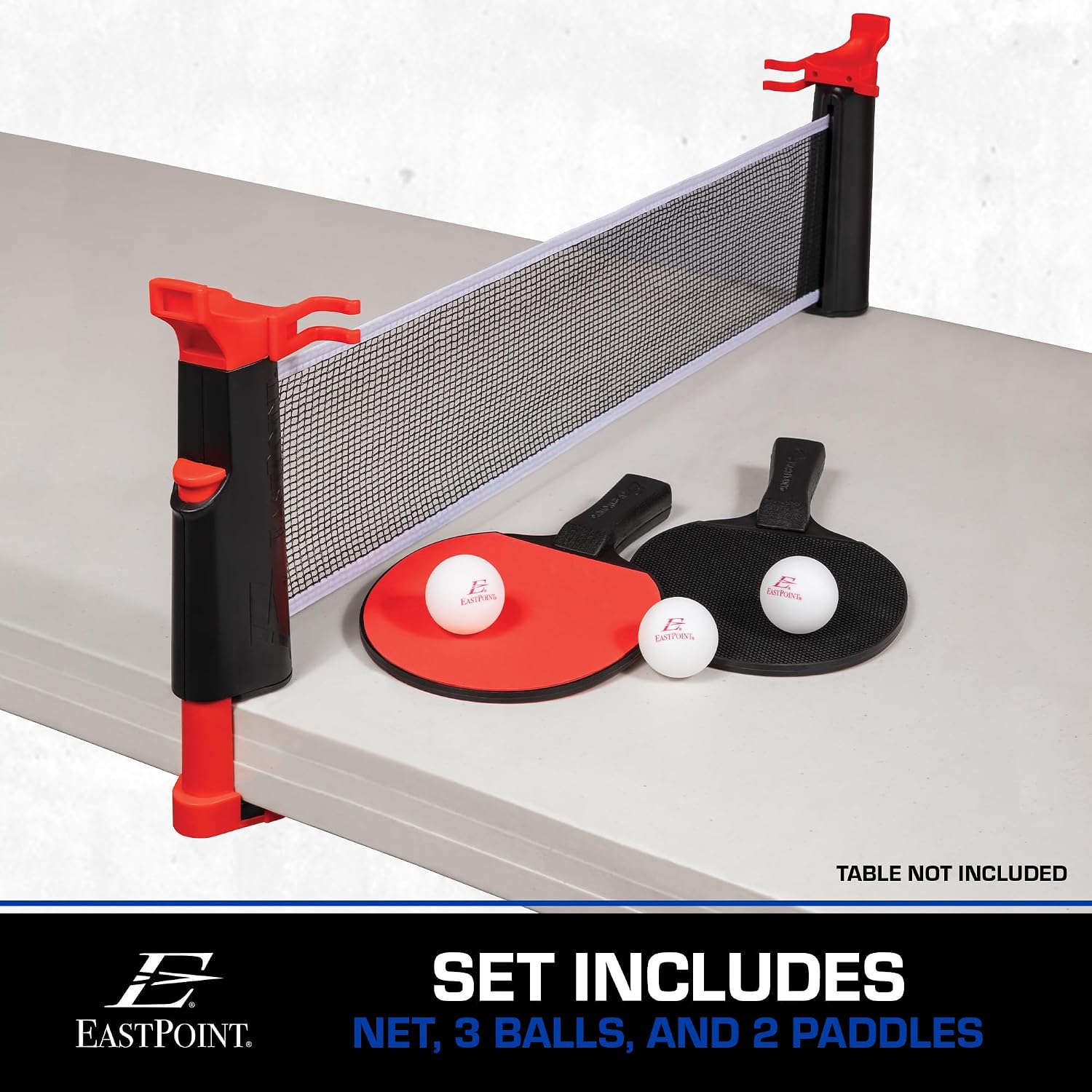 Everywhere Table Tennis Net & Paddle Set - Play Ping Pong Anywhere! Retractable Net Fits Most Tables Up to 60" Wide