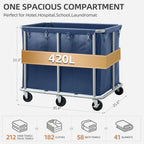 Commercial Laundry Cart with Wheels, 420L Blue
