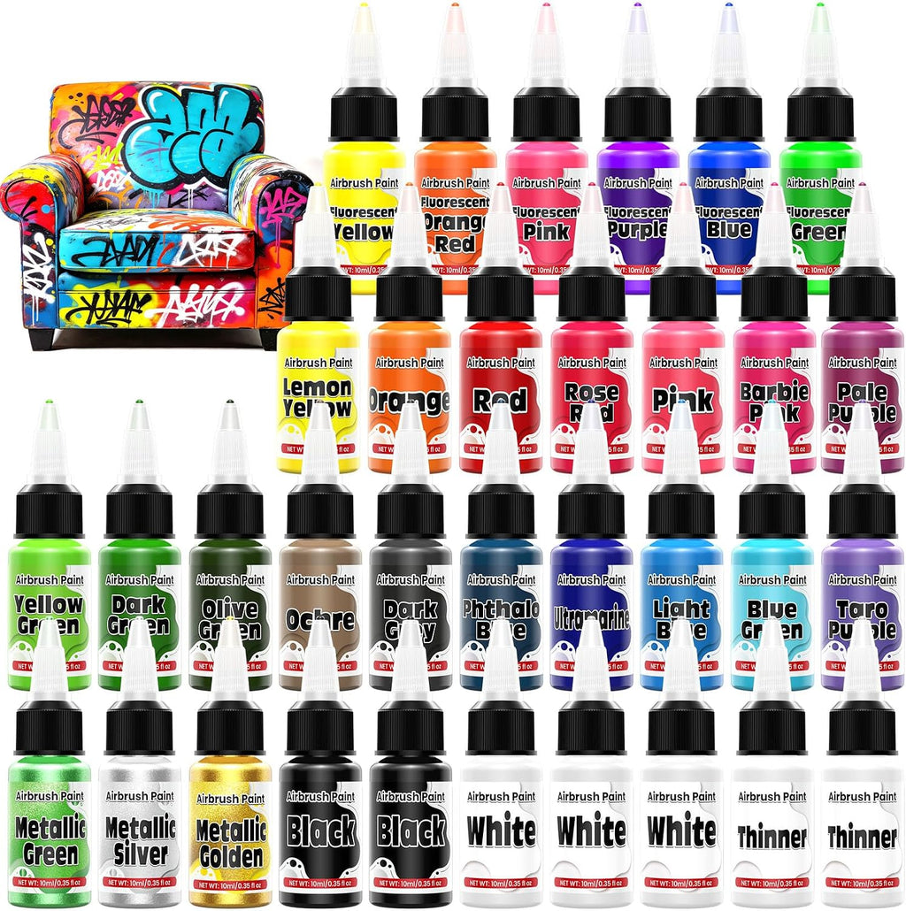 Airbrush Paint - 33 Colors Acrylic Air Brush Painting, Ready to Spray Airbrush Model Paint Kit, Water Based Airbrush
