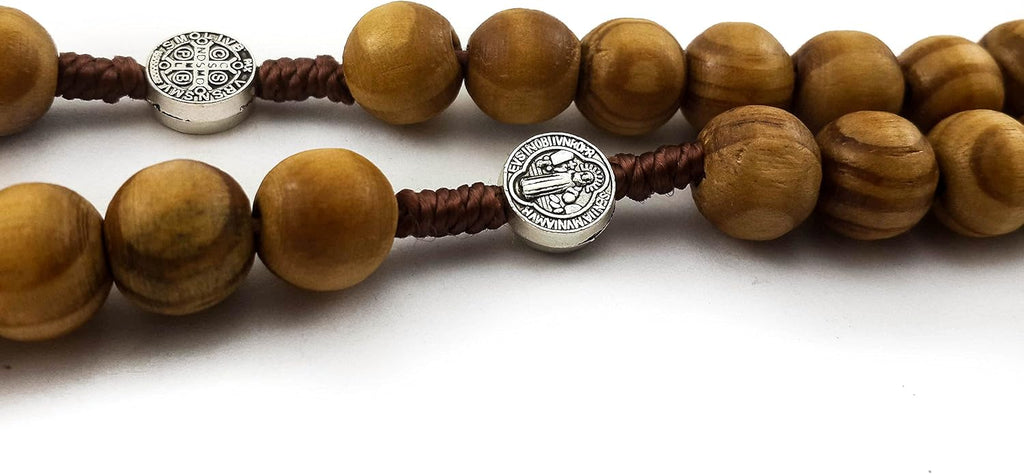 Saint Benedict Evil Protection Medal with Cross Wood Beads Rosary Necklace Nazareth Store