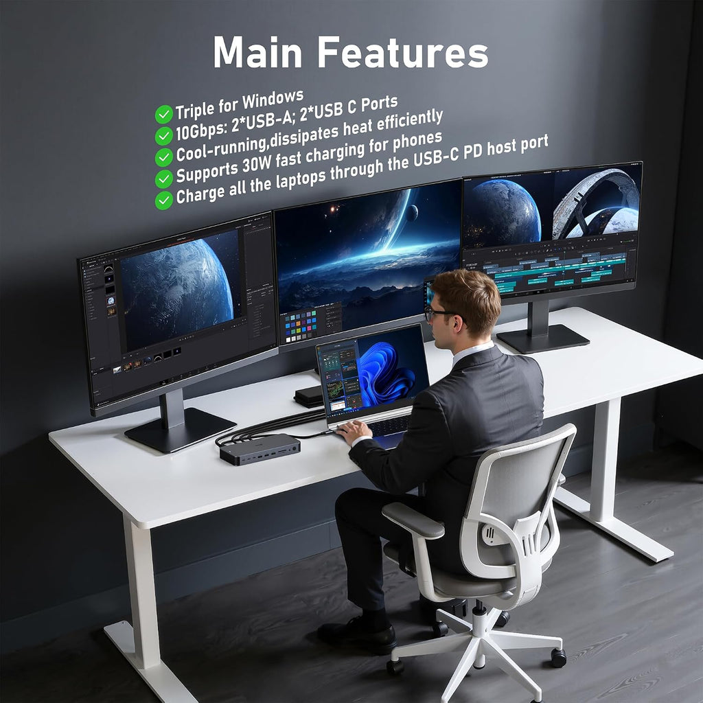 Laptop Docking Station USB C Dock Multiport Hub with 120W Power Adapter | 2 HDMI,DP 8K,Fast USB C Power Supply&Phone