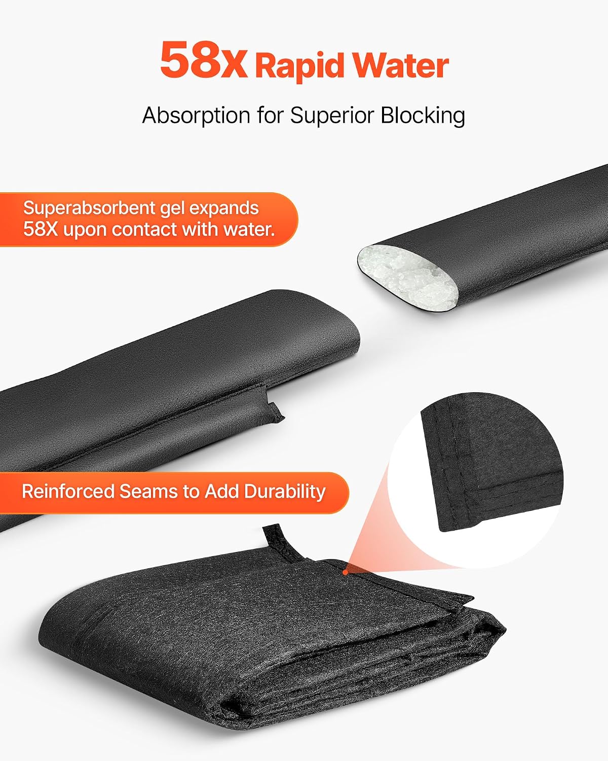 Flood Barrier, 4 Pack, 5 x 0.7 ft Flood Bags Activated by Water, Water Absorbent Barrier, Sandless Sandbags Blockage