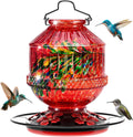 Blown Glass Hummingbird Feeders for Outdoors, 25 Ounces Wild Bird Nectar Feeder with Perch & 5 Flower Feeding Ports