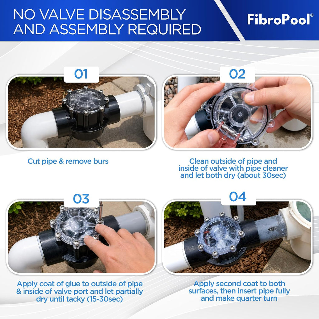 FibroPool 3-Way Diverter Valve - Slip Fit Locking Handle - 1.5 in - PVC
