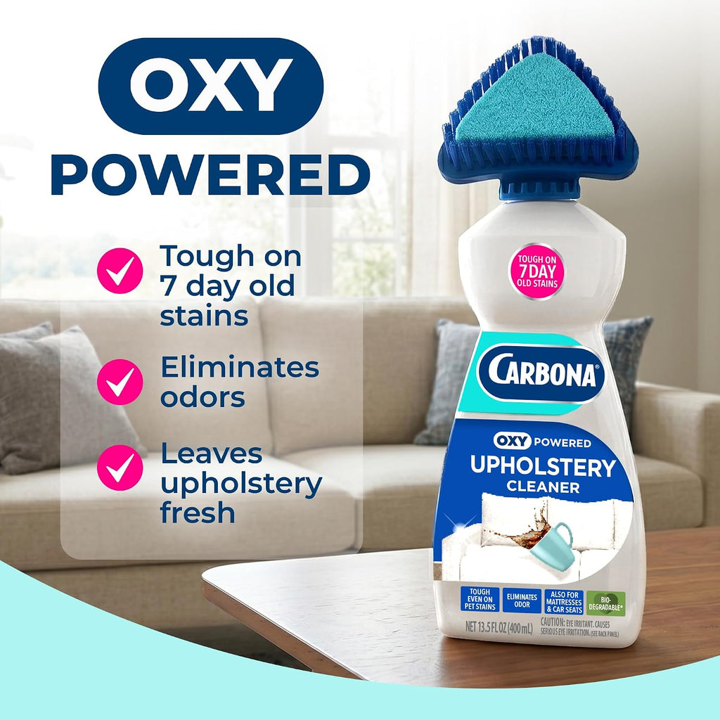 Oxy Powered Upholstery Cleaner with Brush & Sponge (13.5 Fl Oz), Stain Remover for Couches, Car Seats & Mattresses.
