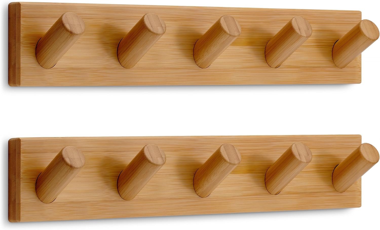 Wall Mounted Coat Rack with 5 Heavy-Duty 1" Diameter Hooks (2-Pack), 16.5" - Wooden Wall Hook Rack - Modern