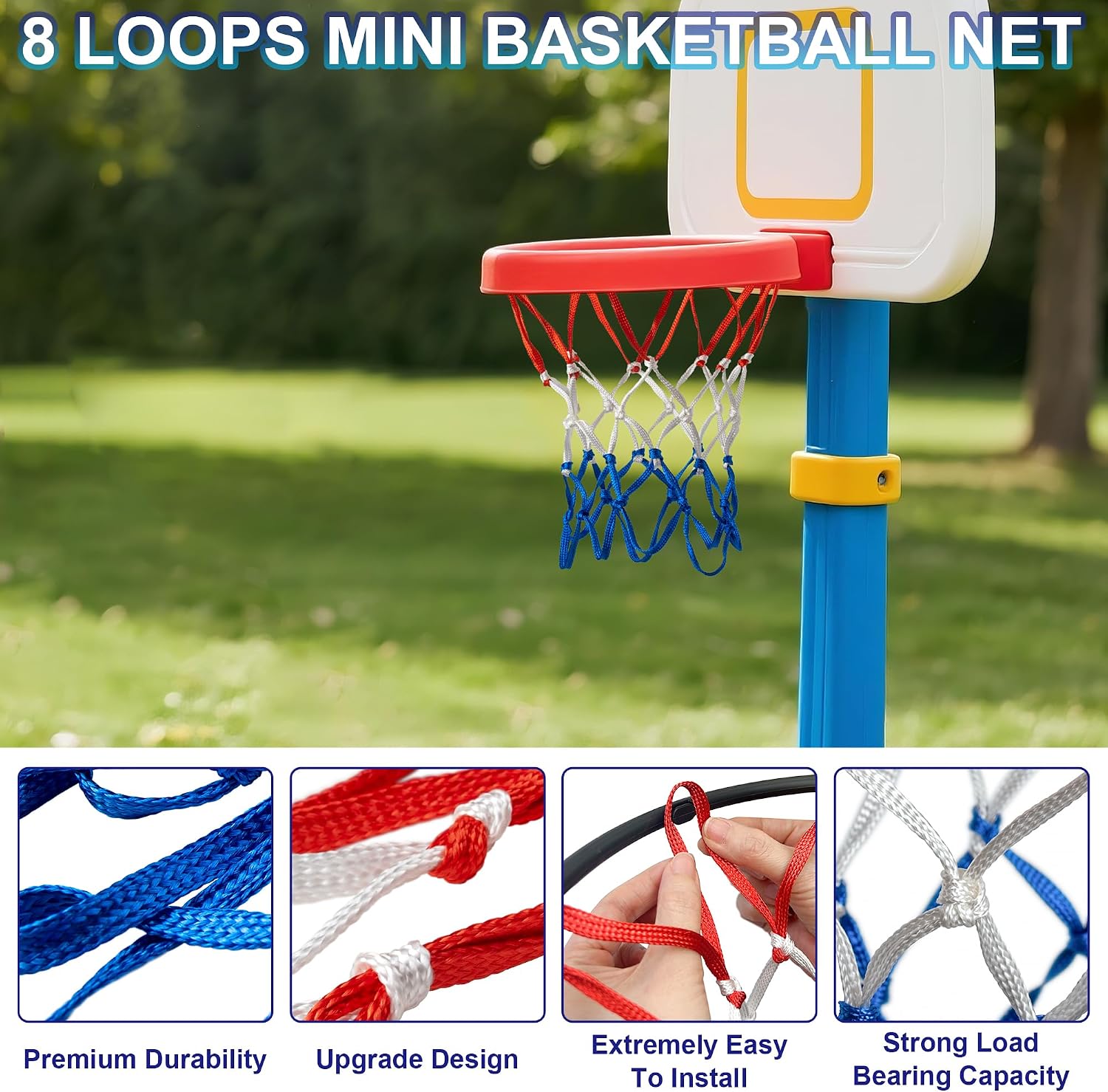2 Pack Mini Basketball Net Replacement,8 Loops Indoor Outdoor Nets,Suitable for Doors and Walls