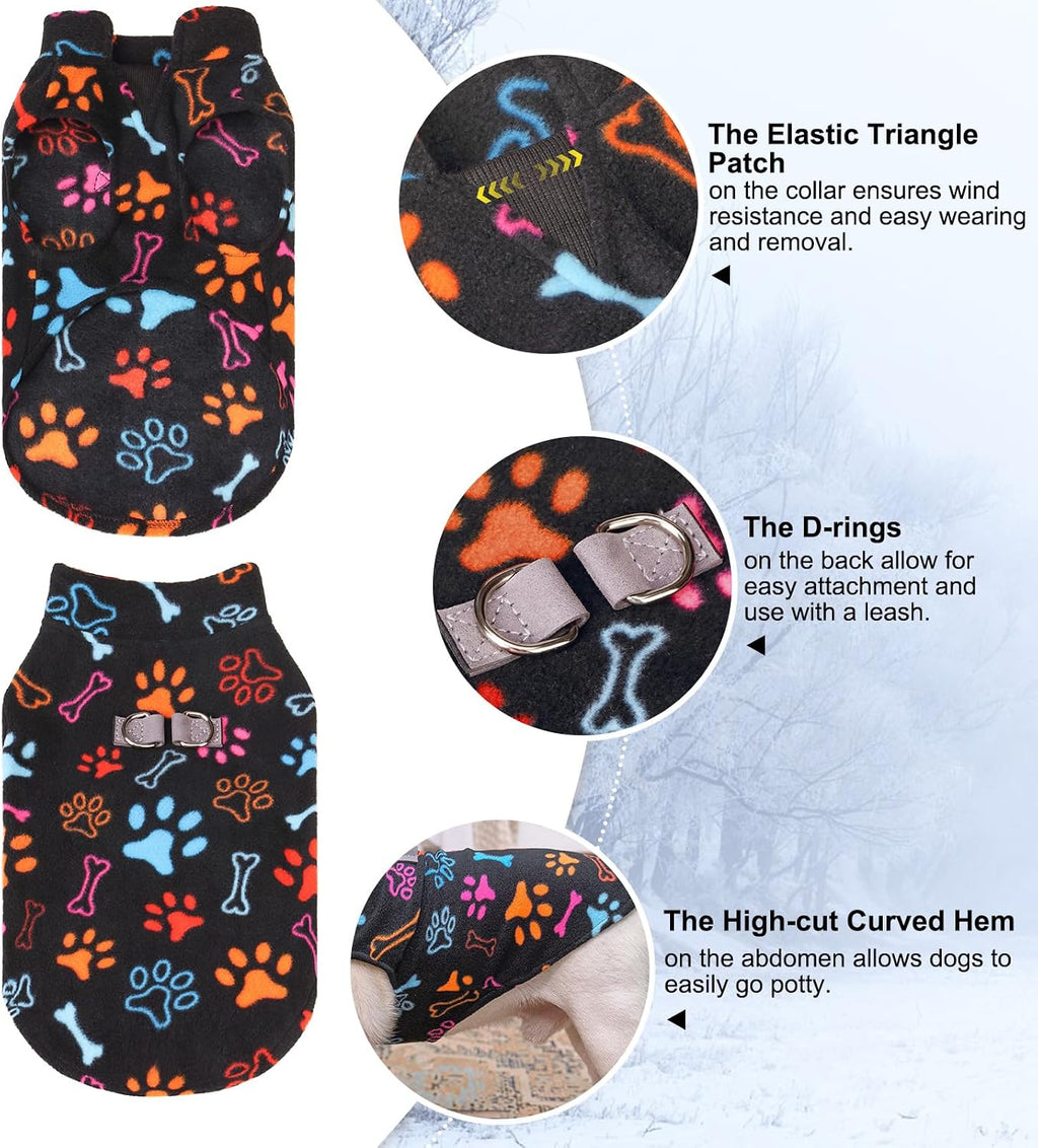 Small Dog Sweater Fleece Vest Winter Jacket, D-Ring Leash Attachment for XS S Puppy Medium Sized Breeds Dogs, Cold