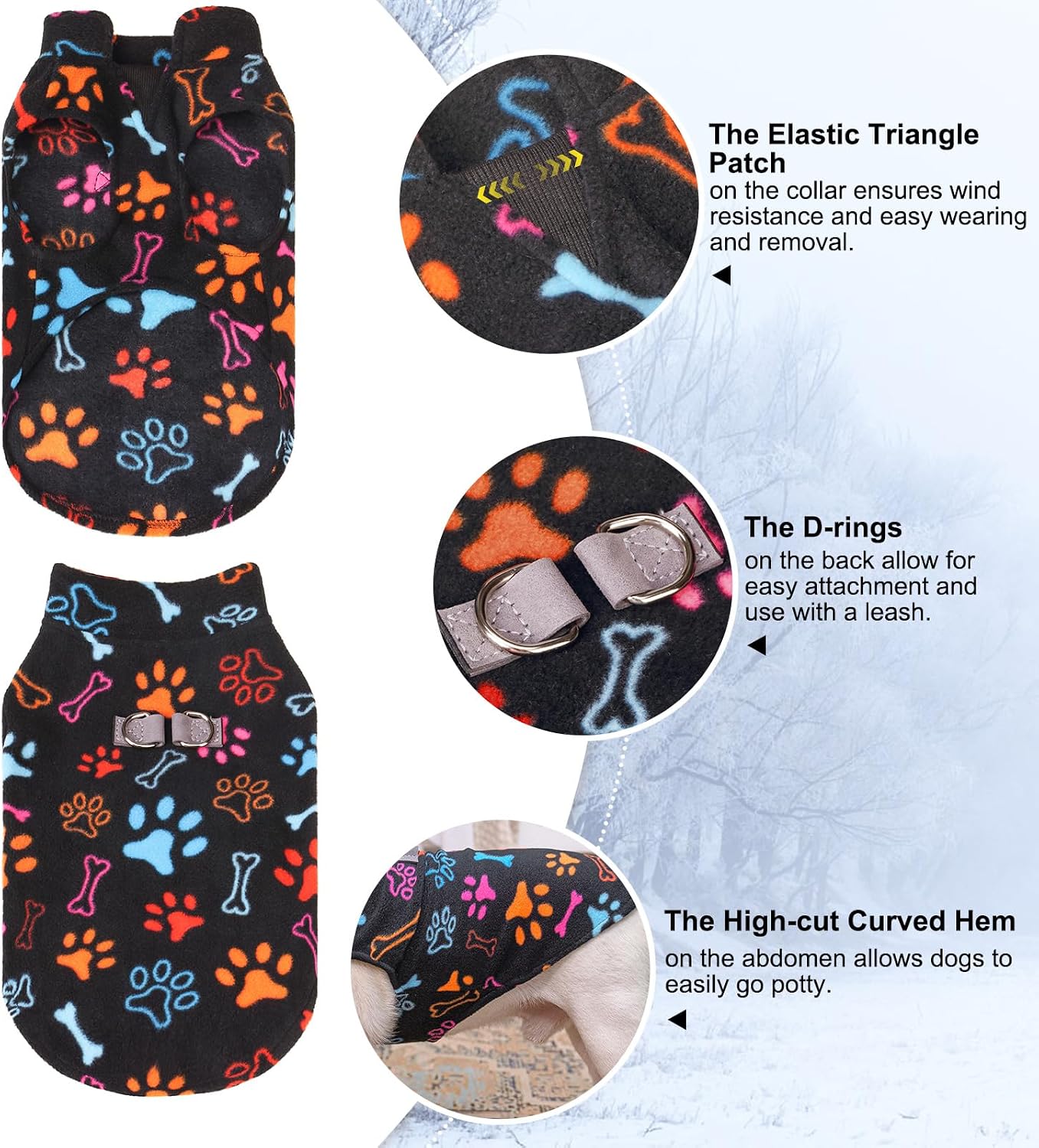 Small Dog Sweater Fleece Vest Winter Jacket, D-Ring Leash Attachment for XS S Puppy Medium Sized Breeds Dogs, Cold